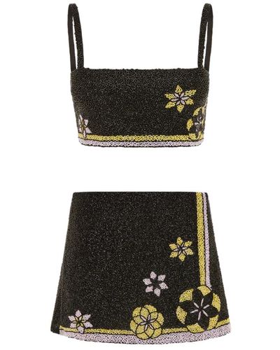 Oceanus Mei Hand Embroidered Summer Co-Ord - Black