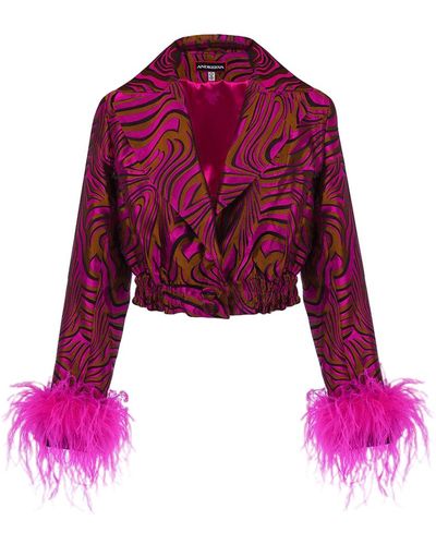 Andreeva Raspberry Marilyn Jacket With Feathers - Red