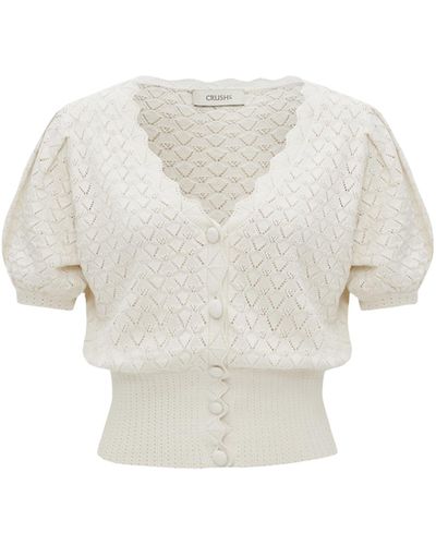 CRUSH Collection Scalloped Silk And Cotton Blend Cardigan - White