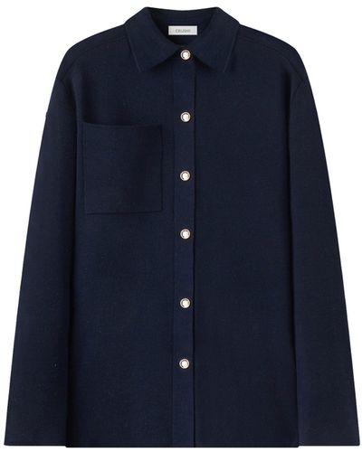 CRUSH Collection Wool Shirt With Metal Buttons - Blue