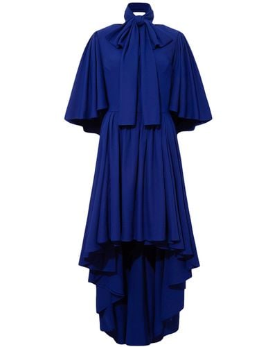 Femponiq Bow Tie Neck Cape Sleeve Maxi Dress - Blue