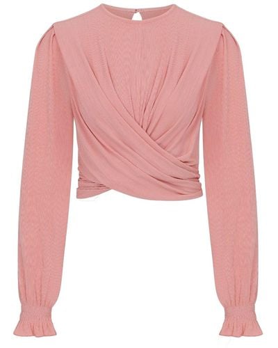 NAZLI CEREN Orvell Knitted Drapped Top - Pink