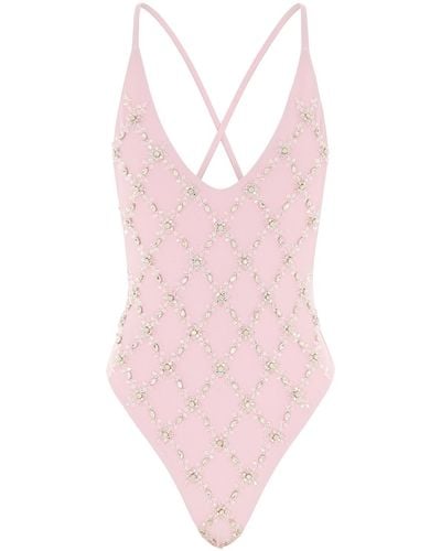 Oceanus Rose Elegant High Cut Leg Swimsuit - Pink