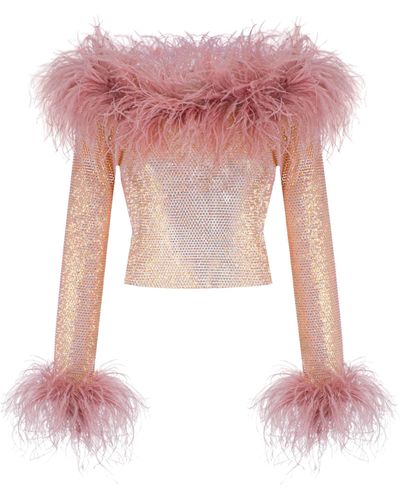 Santa Brands Sparkle Blush Feathers Top W Open Shoulders - Pink