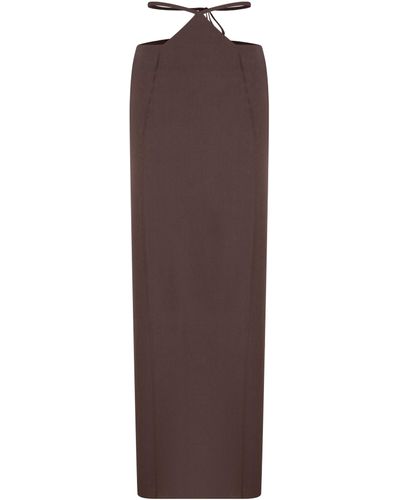 Ila Avani-Linen Midi Skirt With Triangle Shaped Detail - Brown