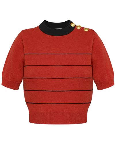 KEBURIA Wool-Cashmere Striped Top - Red