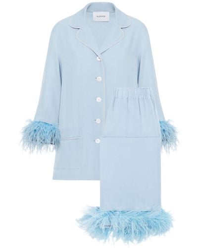 Sleeper Party Pajamas Set With Detachable Feathers - Blue