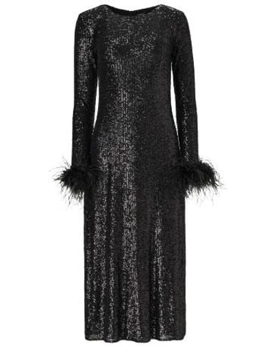 Lita Couture Open-Back Sequins Dress With Feathers - Black
