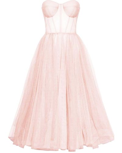 Millà Misty Rose Strapless Puffy Midi Tulle Dress - Pink