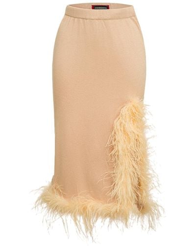 Andreeva Peach Knit Skirt-Dress With Feathers - White