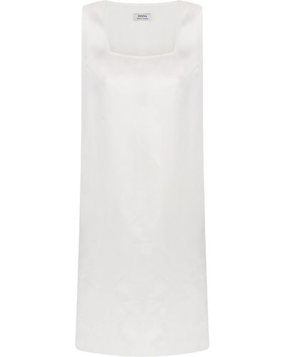 INNNA Square Neck Silk Dress - White