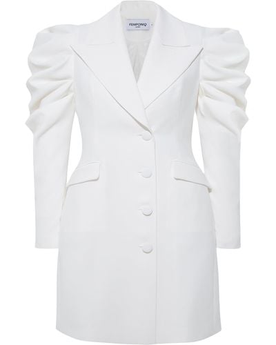 Femponiq Draped Sleeved Tailored Blazer Dress () - White