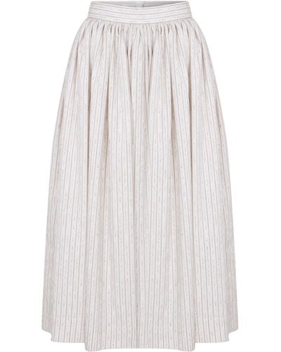 NAZLI CEREN Lou Lou Striped Linen Midi Skirt - White