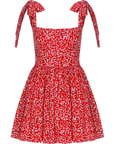 NAZLI CEREN Audree Floral Print Poplin Mini Dress - Red