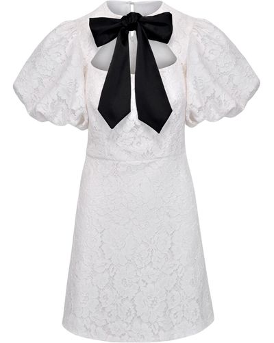 Lily Was Here Elegant Ecru Lace Dress With A Tied Sash - White