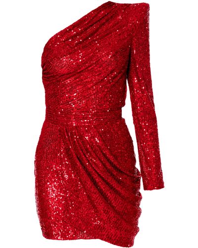 AGGI Valentina Fire Asymmetric Sequin Mini Dress - Red