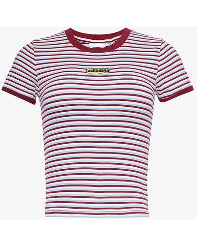 Obey Cypress Striped Cotton-jersey T-shirt X - Pink