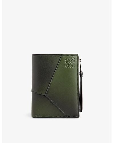 Loewe Puzzle Brand-debossed Leather Zip Wallet - Green