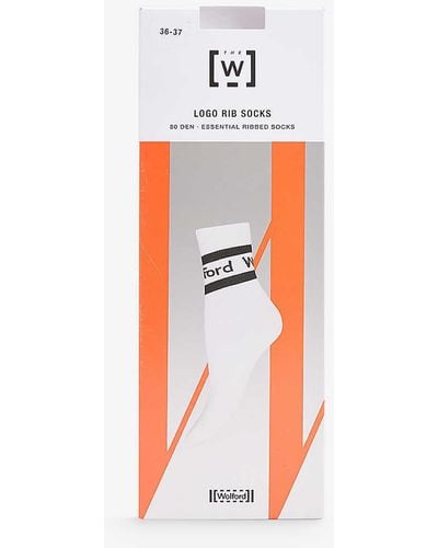 Wolford Branded Elasticated-cuffs Stretch Woven-blend Socks - White