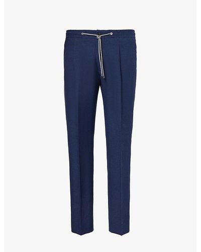Corneliani Vy Drawstring-waist Tapered-leg Linen Pants - Blue