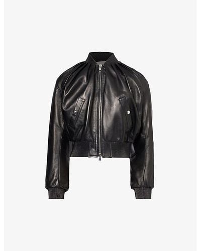 Alexander McQueen Ruched Slim-fit Leather Jacket - Black
