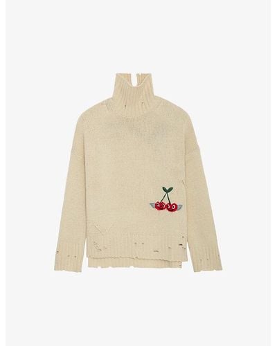Zadig & Voltaire Bleeza Cherry-embroidered Relaxed-fit Wool Sweater - Natural