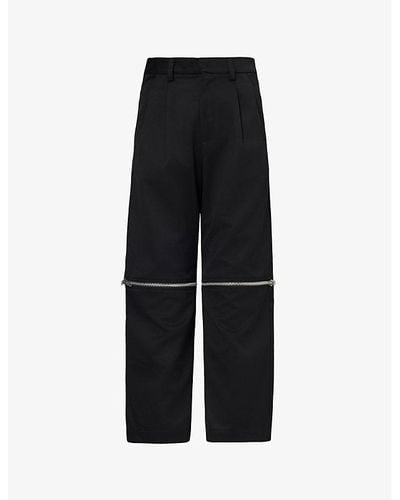 VAQUERA Zip-embellished Pleated Wide-leg High-rise Wool-blend Pants - Black