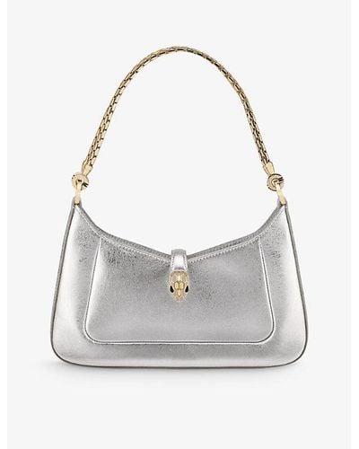 Bvlgari BVLGARI handbag shoulder bag Chandra leather pearl gray gold ladies