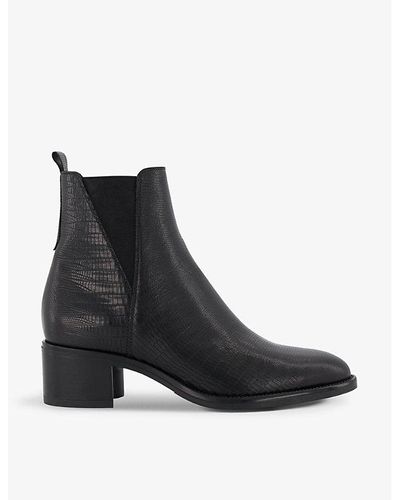 Dune Pouring Debossed Leather Ankle Boots - Black