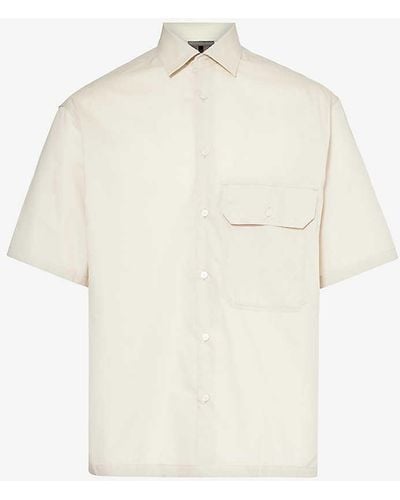 Emporio Armani Brand-embroidered Flap-pocket Regular-fit Cotton Shirt - White