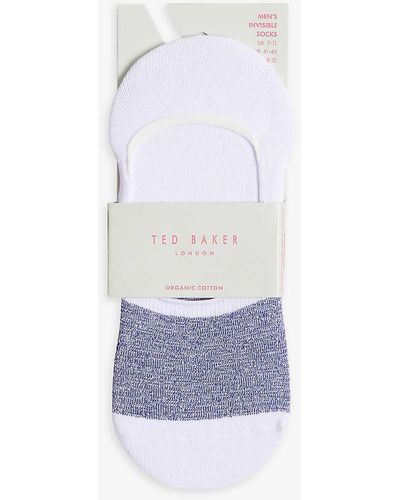 Ted Baker Nosock Colour-blocked Invisible Stretch-cotton Blend Socks - White