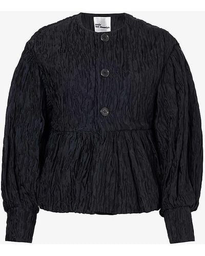 Noir Kei Ninomiya Ruched Round-neck Relaxed-fit Woven Shirt - Blue