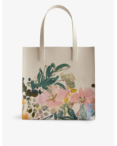 Ted Baker Meaicon Large Floral-print Icon Tote Bag - Natural