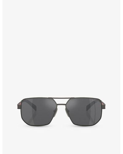 Prada Linea Rossa Ps 51zs Pilot-frame Metal Sunglasses - Gray