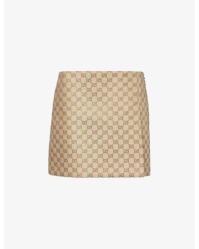 Gucci Monogram-pattern Mid-rise Cotton-blend Mini Skirt - Natural