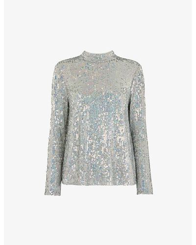 Whistles High-neck Sequin-embellished Top - Gray