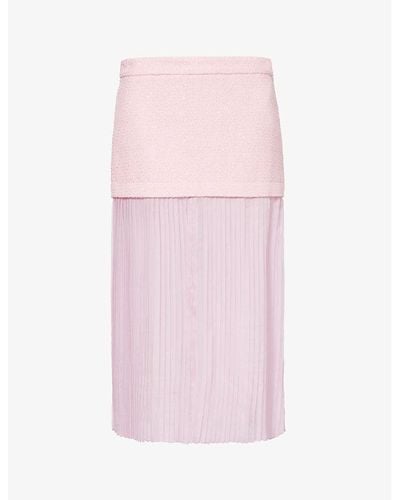 Gucci Semi-sheer Pleated Silk Midi Skirt - Pink