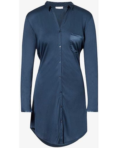 Hanro Grand Central Relaxed-fit Woven Nightdress - Blue