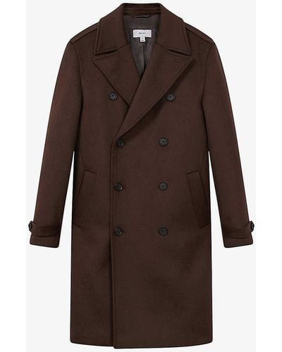 Reiss Claim Double-breasted Wool-blend Coat - Brown