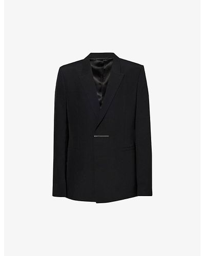 Givenchy Brand-plaque Peak-lapel Wool Jacket - Black