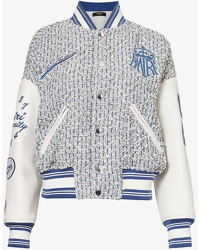 Amiri Brand-embroidered Bouclé-texture Cotton-blend Jacket - Blue