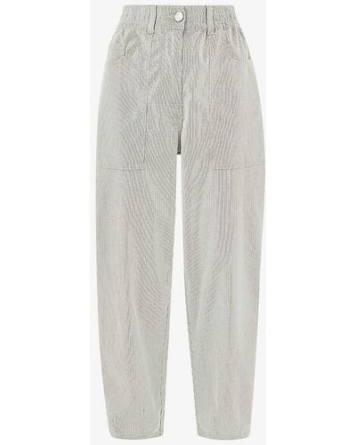 Whistles Tessa Striped Tapered Mid-rise Stretch-cotton Trousers - White