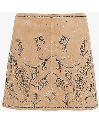 AllSaints Shai Stud-embroidered High-rise Suede Mini Skirt - Natural