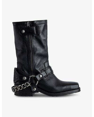 Zadig & Voltaire Igata Metal-chain Leather Ankle Boots - Black