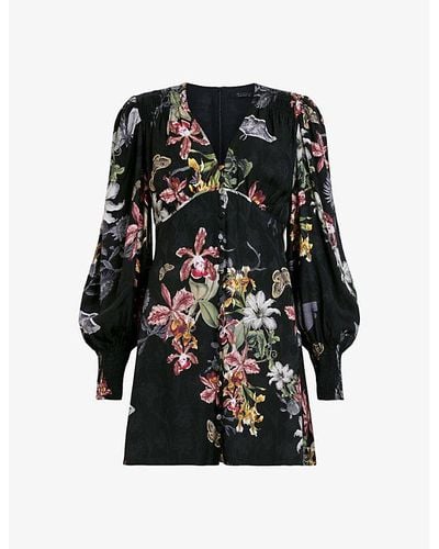 AllSaints Auden Sanibel Floral-print Woven Mini Dress 1 - Black