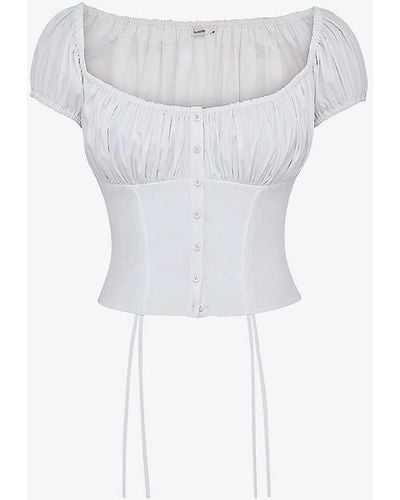 House Of Cb Kitty Gathered Stretch-cotton Top - White