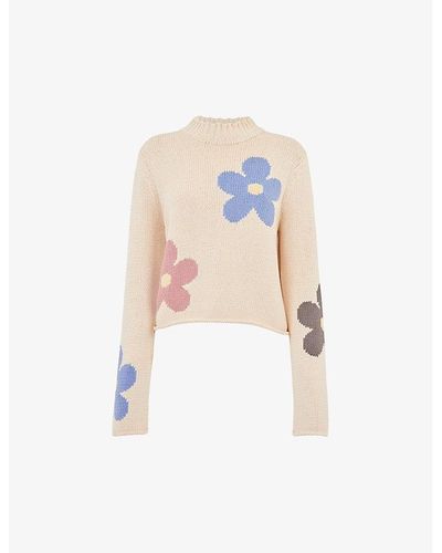 Whistles Floral-intarsia Cropped Knitted Sweater - Pink