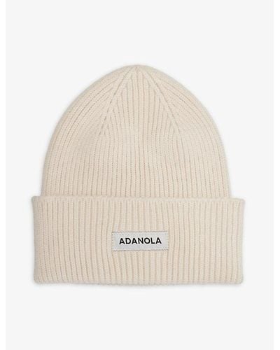 ADANOLA Folded-brim Brand-patch Knitted Beanie - Natural