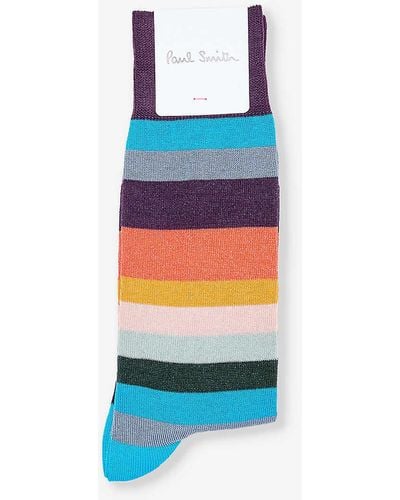 Paul Smith Artist Stripe-pattern Cotton-blend Knitted Socks - Blue