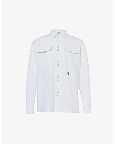 Palm Angels Brand-embroidered Point-collar Cotton Shirt - White